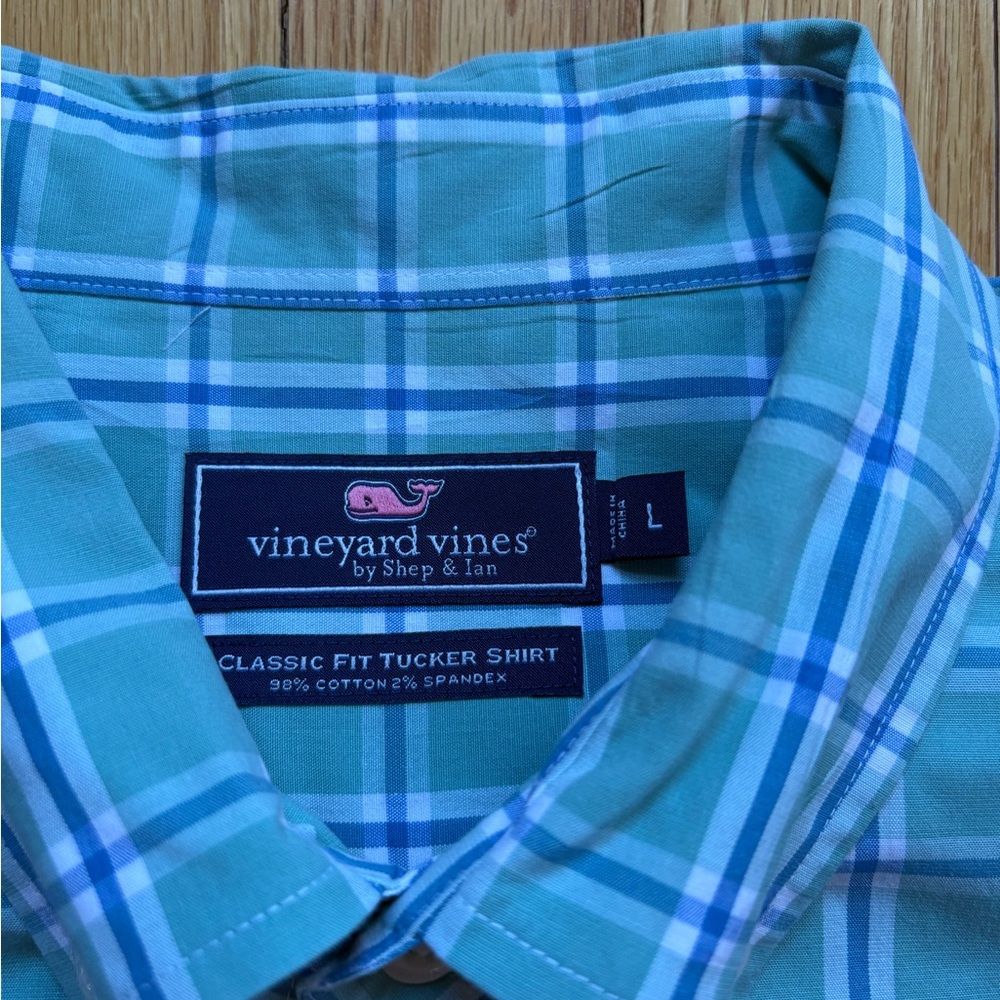 Vineyard Vines Men’s Long Sleeve Tucker Shirt Classic Fit Large Green Blue Plaid - Picture 2 of 3